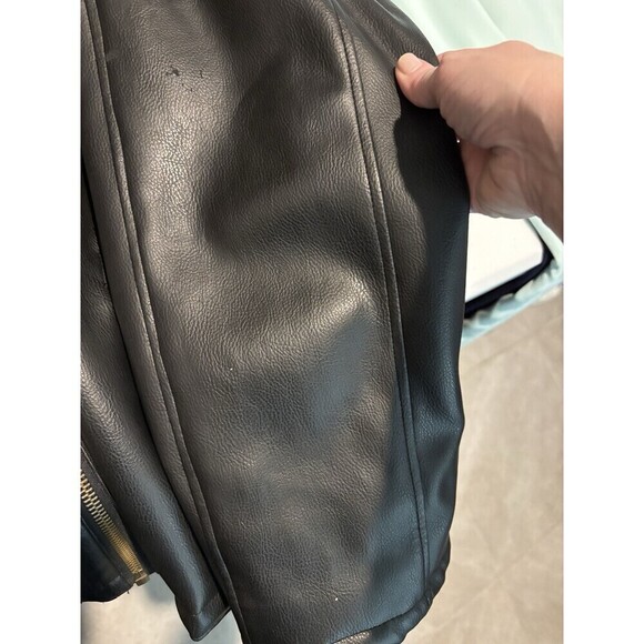 Miletta Faux Leather Coat Jacket Black XL Faux Fur Lining Zip Front Pockets - Picture 15 of 16